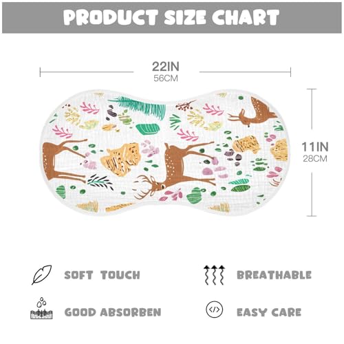 Deer Pattern Muslin Burp Cloths 22x11 Inch - 4-Layer Organic Cotton & TPU Waterproof Lining, Absorbent Baby Bibs for Boys/Girls with Hanging Loop4