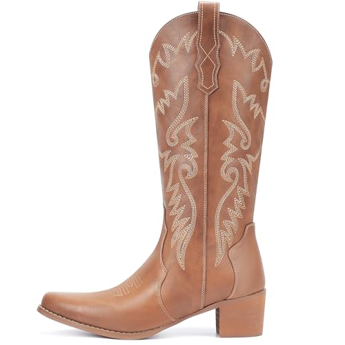 Image of IXU Cowboy Boots Women Pointy Toe Women's Mid Calf Western Cowgirl Boots