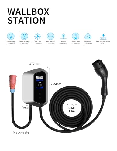 Borne type 2 triphasée 11kW avec long câble 10 mètres étanche - 2