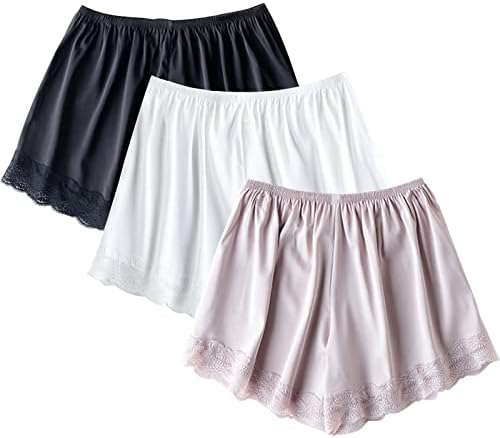 EYNDYN 3 Pieces Women Slip Shorts Lace Pettipants Half Slip Culotte Shorts Split Skirt (as1, alpha, m, regular, regular, Black White Pink, M)