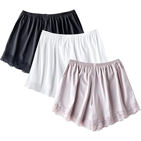 EYNDYN 3 Pieces Women Slip Shorts Lace Pettipants Half Slip Culotte Shorts Split Skirt (as1, alpha, m, regular, regular, Black White Pink, M) Cover