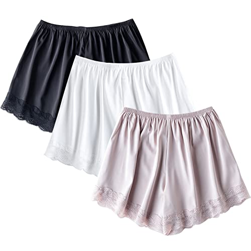Eyndyn 3 Pieces Women Slip Shorts Lace Pettipants Half Slip Culotte Shorts Split Skirt (As1, Alpha, M, Regular, Regular, Black White Pink, M) #TOP30