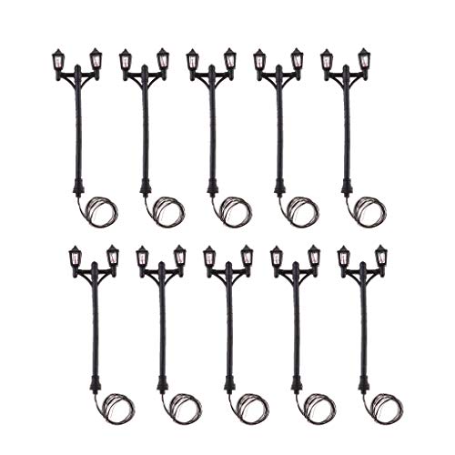 Preisvergleich Produktbild B Blesiya 10 Stück LED Straßenlaternen Doppelkopf Straßenlampen Modellbau Zubehör