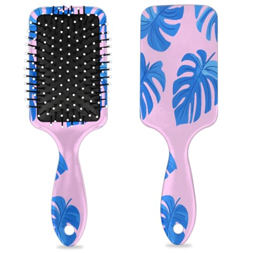 Cepillo para desenredar el cabello para mujeres y hombres, cepillo flexible de cerdas suaves (hojas de palma rosa y azul)