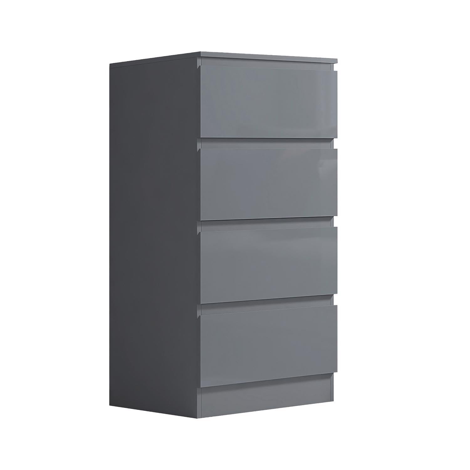 FWStyle Grey High Gloss 4 Drawer Chest Bedroom Furniture Matt Grey Frame H99 x W40 x D40cm
