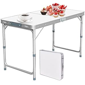 Nestling® Portable Camping Picnic Table Outdoor Folding Table, 3-Position Adjustable Height Lightweight Aluminum Folding…
