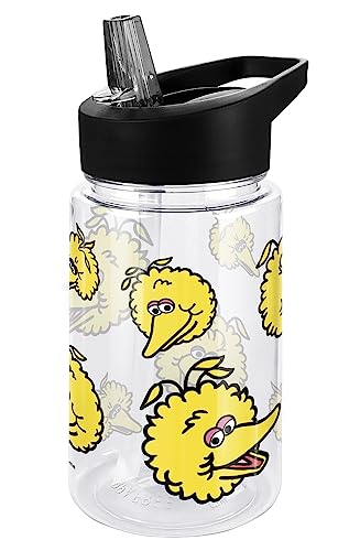LOGOVISION Sesame Street Kids Tritan Plastic Water Bottle with Straw Lid and Handle, Reusable Tumbler for Toddlers, Unisex for Girls and Boys, 12oz, Big Bird Head Pattern