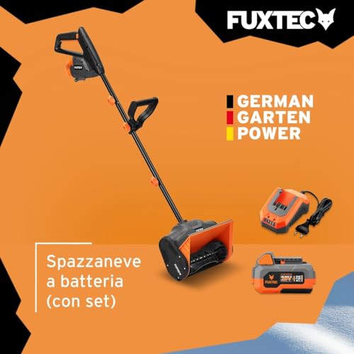 Fuxtec Spazzaneve A Batteria FX-E1SCH20SET, Pala Da Neve Elettrica Da 20 V, Con Batteria Da 4 Ah E Caricabatterie, Larghezza Di Lavoro 30 Cm, Distanza Di Espulsione 6 M, Peso Leggero - 2