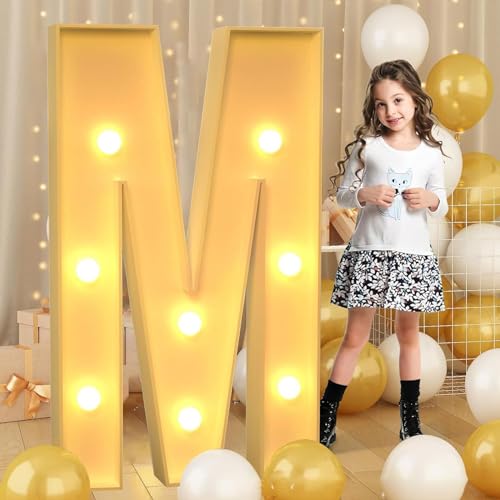 Syibelters Lettre M géante lumineuse à DEL de 100 cm, panneau lumineux en mosaïque pour chapiteau, lettres LED pour Saint-Valentin, anniversaire, Noël, Nouvel An