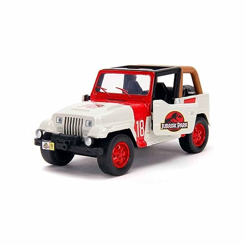 Jada Toys Jurassic Park Jeep Wrangler, Modellauto, Spielzeugauto, Türen zum Öffnen, Maßstab 1:32, Mehrfarbig