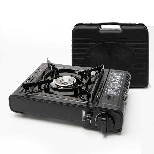 BESCH Hornillo de Gas Portátil para Acampada con Maletínn - Estufa de Camping con Protección contra Sobrecalentamiento Compatible con Cartuchos de Gas Butano