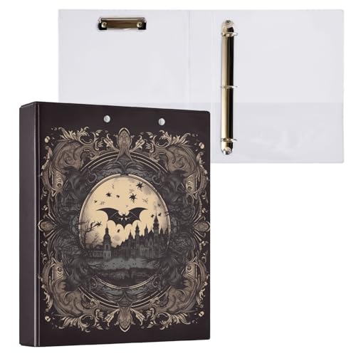 Retro Bats Goth Castle Black Three Rings Binder 1-1/2 Inch Notebook Binders With Interior Pockets 1/2 Pack School Binders 200 Sheets