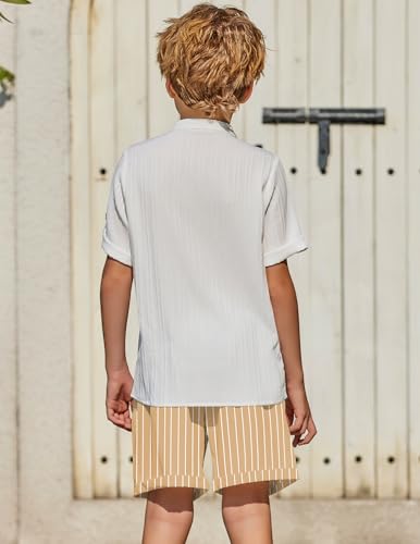 Image of Arshiner Boy's 2 Piece Beach Outfit Short Sleeve Textured Button Down Shirt and Short Sets Summer Vacation Wear 4-12 Years