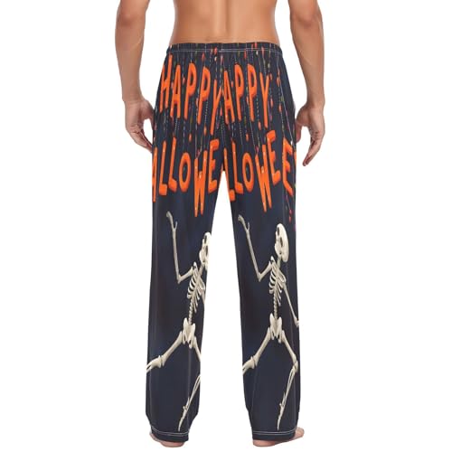Qilmy Halloween Dancing Skeleton Men's Cotton Pajama Pants, Lightweight Lounge Sleepwear with Drawstring and Pocket3