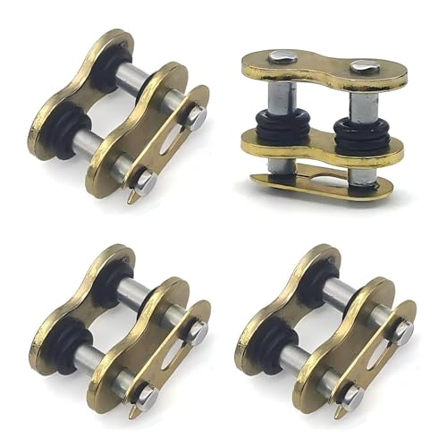 Shakas 4 PCS 520HV 520 Chain Master Link, Shock Hole Construction Seal Rubber Ring Chain Joint Lock, Heavy Duty Manganese Steel Fittings, Fits Most Motorcycles (Gold)