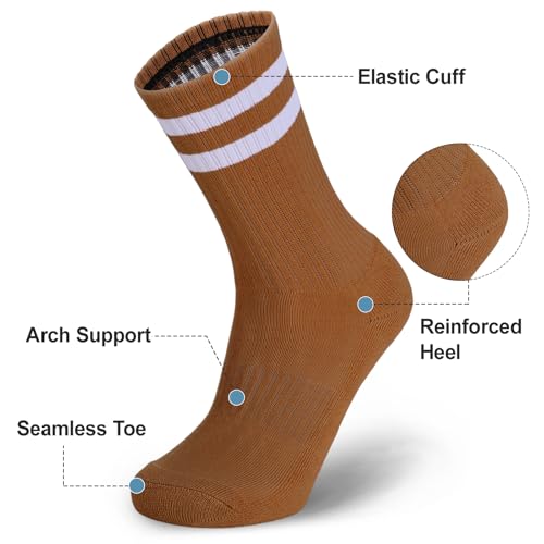 Image of Ultrafun 5 Pairs Striped Crew Socks Cotton Cushioned Athletic Sports Running Socks for Men Women Teens