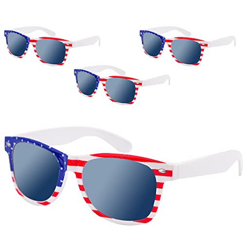 Bylion 4th of July Accessories Sunglasses for Women Men, 4 Pairs American Flag Sunglasses, Patriotic Party Favors Supplies Costume Dress-up & Pretend Play, Independence Day Memorial Day Decor