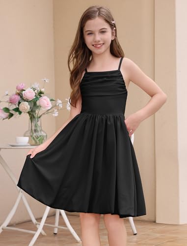 ODIZLI Girl's Spaghetti Strap A Line Ruched Bubble Dress Tween Girls Short Prom Dance Graduation Dresses Party Summer3