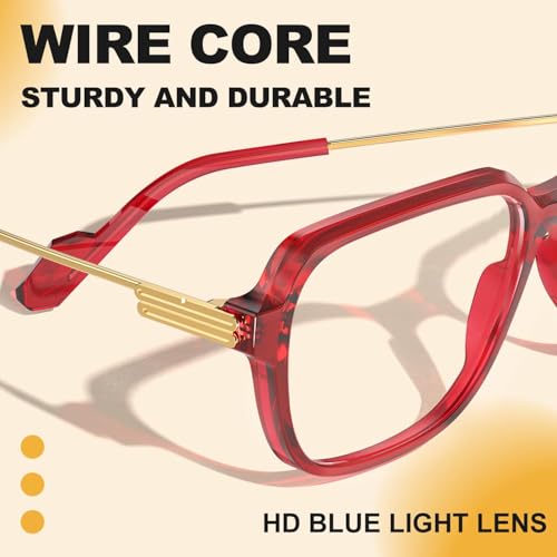 Image of VISOONE Oversized Blue Light Blocking Glasses with Chic Square TR90 Frame and Metal Temple for Women Men Ryan