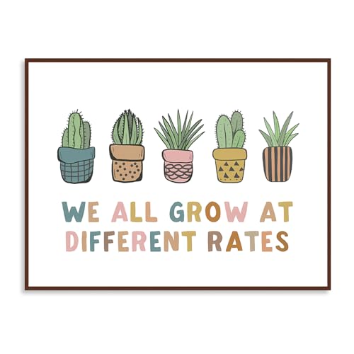 Dazzlewall Arte de Pared Estilo Dibujado a Mano, Lienzo de Cactus Colorido con Citación Motivacional para Aula Habitación de Niño 30×40 cm Sin Marco