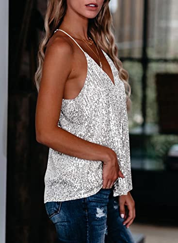 miduo Womens Tank Tops Casual Fashion V Neck Strappy Sequin Sparkle Shimmer Camisole Sleeveless Tanks Tops4