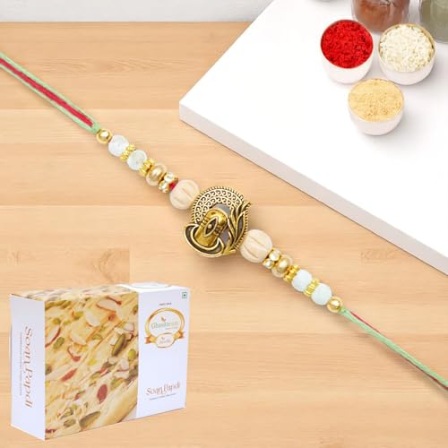 Ghasitaram Gifts Jaiccha Rakhis for Brother Rakhis Online - X-87 Om Shiv Divine Rakhi with 200 gms of Soan Papdi