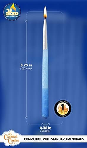 Dripless Chanukah Candles Standard Size - Decorated Ombre Blue & Silver Hanukkah Candles Fits Most Menorahs - Premium Quality Wax - 45 Count for All 8 Nights of Hanukkah - by Ner Mitzvah