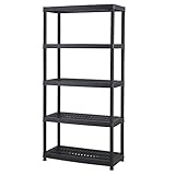 Keter Resin 5-Tier Freestanding Multipurpose Shelf Display Rack for Basement, Kitchen, and Garage, Storage Shelving and Organization, Black