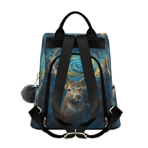Image of SUABO Galaxy Deer Oil Painting Women Backpack Purse Anti-theft Casual Shoulder Bag Fashion Ladies Bags