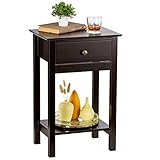 ZENODDLY Night Stand Small Side Table with Drawer & 1 Shelf, 2 Tier Brown End Table with Storage, Wo
