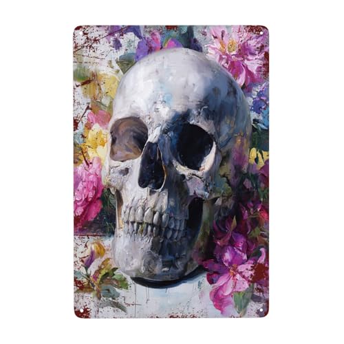 Vextrovia Colorful Floral Skull Metal Tin Signs. Bold Artistic Wall Art Poster For Alternative Lifestyle Fans. For Living Room, Studio,Eye-Catching Wall Decor To Add Dramatic Flair 8x12inch