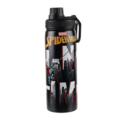 Image of Marvel Spider-Man Stainless Steel Water Bottle for Kids & Boys 700ml | Leakproof BPA-Free Non-Insulated Sipper Bottle with Handle | Black School Gym Sports Water Bottle