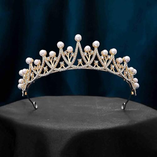 Image of Peora Cubic Zirconia & Pearl Studded Princess Tiara Crown Hair Accessory for Girls & Women