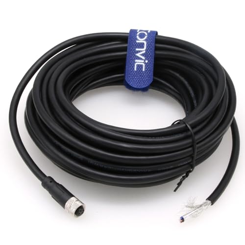 Eonvic Industrial M8 4Pin Cable for Omron Schneider Electric Keyence M8 4 Pin A-Code Female to Open Molded Shielded Aviation Sensor Waterproof IP67 AWG24 PVC 30M