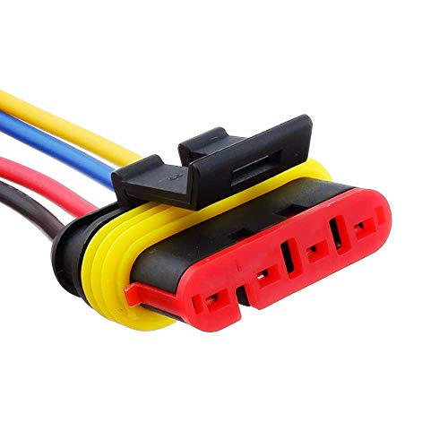 MUYI 5 Sets 18AWG Waterproof Electrical Connectors Kit 1.5mm Series Terminal and Rubber Seal with 10cm Wire Weatherpack Connectors (4 pin)