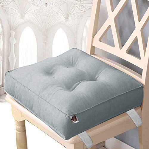 Image of COOZLY 16 Inches X 16 Inches Chairpad /Seat Cushion with Elastic Straps - Cotton Printed Design Tuf Fibre Filling | Seat Cushion (Light Blue)