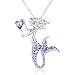 Fashion Mermaid Birthstone Necklace Jewelry White Gold Plated Austrian Crystal Magic Pendant Gift (Amethyst)