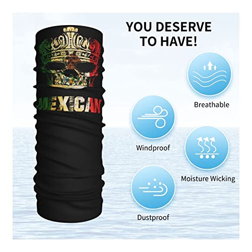 King Skull Mexican Flag Seamless Neck Gaiter Shield Scarf Bandana Face Mask Seamless UV Protection for Motorcycle Cycling Riding Running Headbands White3