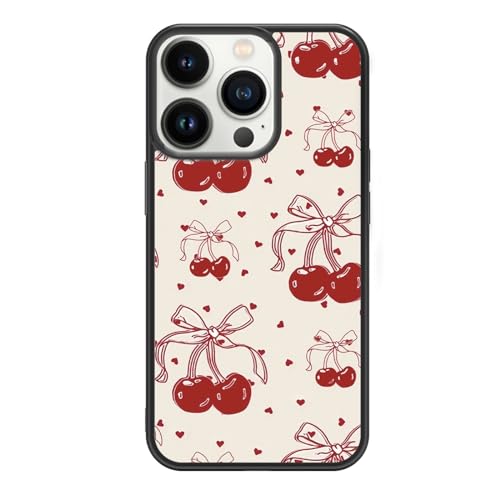 NNLEA Red Ribbons Bow Cherries for iPhone 11 12 13 14 15 16 Pro Max XR X Xs Max 7 8 Plus SE Case - Customized Funny Cool Cute Case Protection - Black-Clear