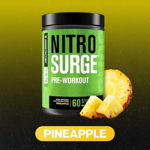 Image of Jacked Factory NITROSURGE Pre Workout Supplement - Energy Booster, Instant Strength Gains, Clear Focus, & Intense Pumps - NO Booster & Powerful Preworkout Energy Powder - 60 Servings, Pineapple