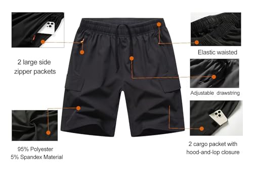 Boys Cargo Shorts, Outdoor Quick Dry Hiking Shorts, Lightweight Athletic Short with Zipper Pockets2