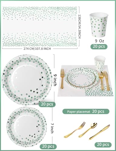 Image of Nkaiso 141Pcs Green Dot Paper Plates and Napkins Party Supplies-20 Guests