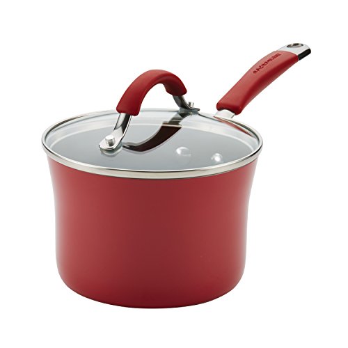 Rachael Ray Cucina Nonstick Sauce Pan/Saucepan with Lid, 2 Quart, Red
