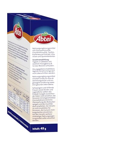 Abtei Glucosamin 1500 Plus Teufelskralle - Nahrungsergänzung für gesunde Knochen und Knorpel - hochdosiert - mit Teufelskrallenwurzel-Extrakt - 1 x 30 Tabletten