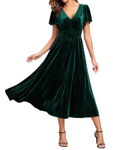 Ever-Pretty Women's Elegant Velvet A-Line Short Ruffles Sleeves Formal Dress4