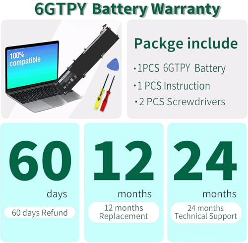 Image of DMKAOLLK 97Wh 6GTPY Battery for Dell XPS 15 9560 9570 9550 7590 Precision 5510 5520 5530 5540 Vostro 7500 7590 Series 4GVGH GPM03 1P6KD 5XJ28 M2X4 P56F P56F001 11.4V