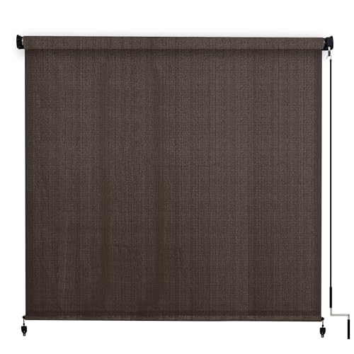 VICLLAX Outdoor Roller Shade, Patio Cordless Blinds Roll Up Shade 8x8FT, Chocolate