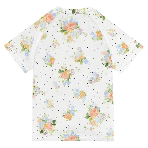 ALAZA Kids Rash Guard Girls Toddler Swim Shirts Short Sleeve Flower White Dot UPF 50+ 3T2