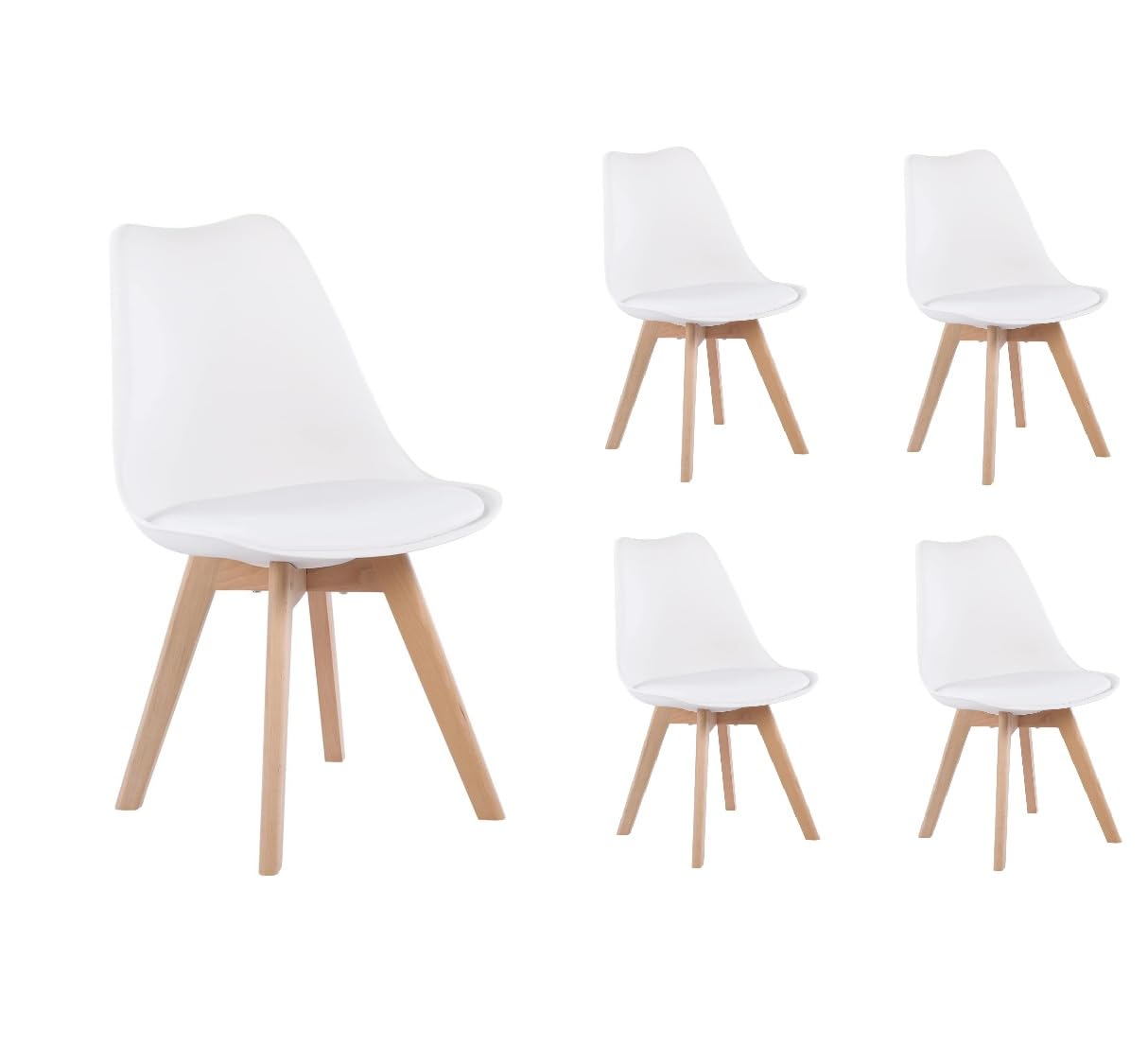 Sillas de Comedor Pack 4, Sillas multifuncionales con Pies de Madera,Estable, Cómoda (Blanco-Pack4)