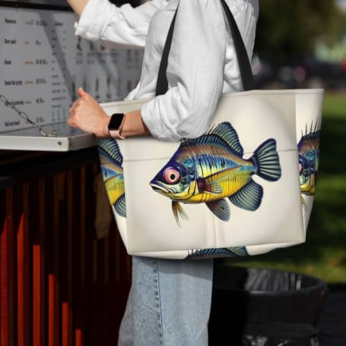 Fly Yellow Fish Large Capacity Foldable Tote Bag Women Beach Tote Bag Handbag Gym Bag Travel Shopping Bag 7